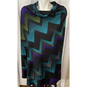 Hayley Matthews Poncho Women's Size Small Turtleneck Pullover Black Green Purple